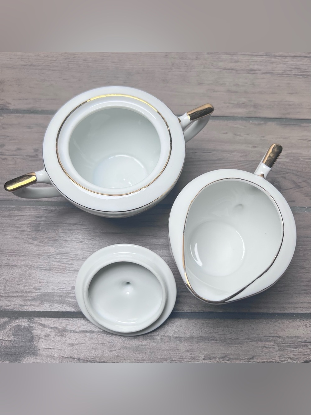 Lefton China VTG 50th Wedding Anniversary Creamer & Lid Sugar Bowl Set 274N Gold - Picture 6 of 9